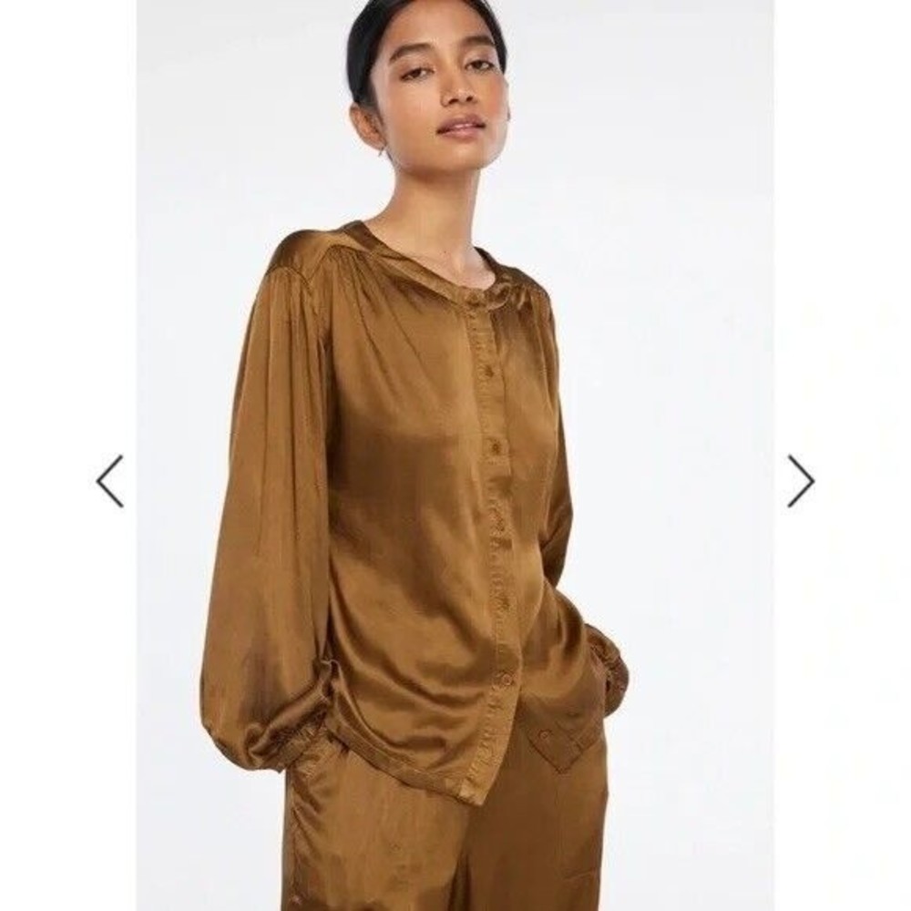 Lacuasa Anthropology Devi Satin Blouse Size M Brown